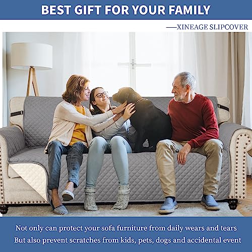 Xineage Quilted Sofa Cover Waterproof Couch Covers For 3 Cushion Couch, Super Soft Washable Slipcover With Pockets & Non-Slip Elastic Straps, Dog Pet Proof Thick Furniture Protector (Sofa, Light Grey) #TOP1