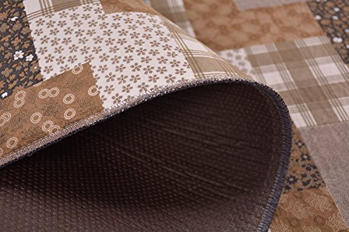 Custom Size Runner Rug Nature Inspired Printed Roll Runner 26 Inch Wide X Your Length Choice Slip Skid Resistant Tpr Backing (Patchwork Brown Taupe, 2 Ft X 26 In) #TOP5