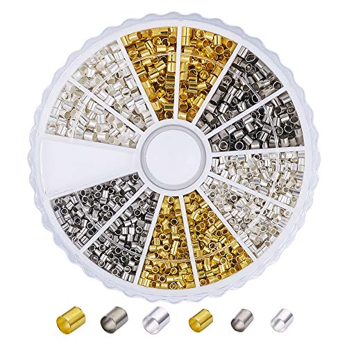 Pandahall 1Box/2340pcs 3 Colors Brass Tube Crimp Beads Tube Covers Beads Tips Mini