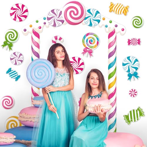 Image of Funrous Candyland Party Decorations Colorful Candy Lollipop Porch Banner Door Sign Candyland Hanging Backdrops Photo Booth Props for Birthday Baby Shower Outdoor Indoor Porch Decor(Pink,Candy)