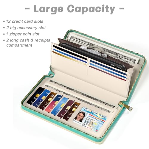 Image of Aiawoxc Womens Wallet, RFID Wristlet Wallets for Women, Ladies Clutch Purses, Large Travel Card Holder with Phone Holder | RFID