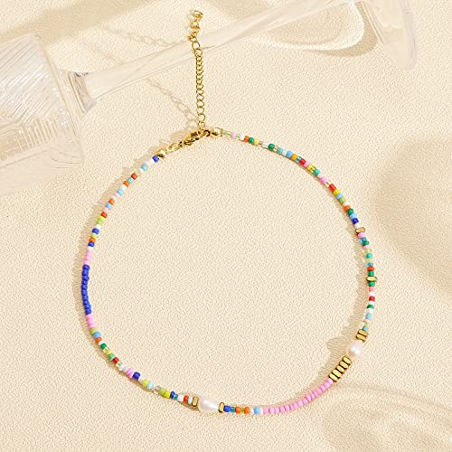 Wellike Colorful Beaded Necklace for Women Freshwater Beaded Pearl Choker Necklace Evil Eye Pearl Necklaces for Teen Girls Stainless Steel 18K Gold Plated Necklace Y2K Trendy Pearl Necklace Women4