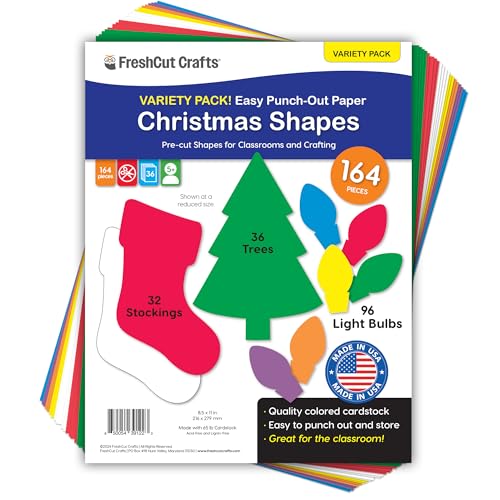 164 Pieces Christmas Trees, Stockings, Light Bulb Punch Out Paper