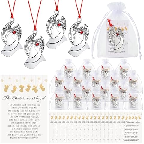 Hinly 20 Sets Angel Ornaments for Christmas Tree Metal Angel Ornaments Christmas Angel Gifts with Angel Christmas Cards and Gifts Bags Christmas Christian Gifts Friendship Ornaments for Family Cover
