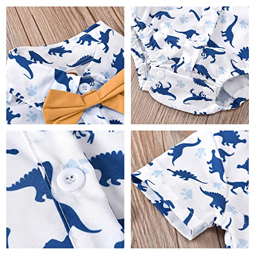 Image of Volunboy Baby Boy Formal Short Set Toddler Summer Gentleman Outfit Kid Short Sleeve Bowtie Shirt Suspender Shorts Suit