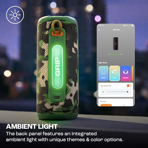 Image of JBL Grip Wireless Portable Bluetooth Speaker, JBL Pro Sound with AI Sound Boost, IP68 Waterproof /Dustproof, Ambient Light, Upto 14H Playtime, Auracast Multi-Speaker Connection, Squad