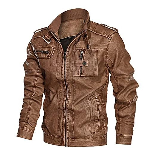 Hombres Chaqueta de Cuero,Otoño Invierno Espesar Cuero de la Chaqueta de béisbol solapa Cuello alto Abrigo de Pieles Coincidencia de colores Chaqueta Impermeable a Prueba de Viento PU Ropa de moto