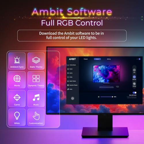 Image of Fosmon for PC Computer Monitor Backlight RGB Light Strip for Gaming Room | Fits Screens Up To 27.2 Inch, Custom Ambient USB-Powered Screen Desk Lamps Sync With Music Colors via Software Control