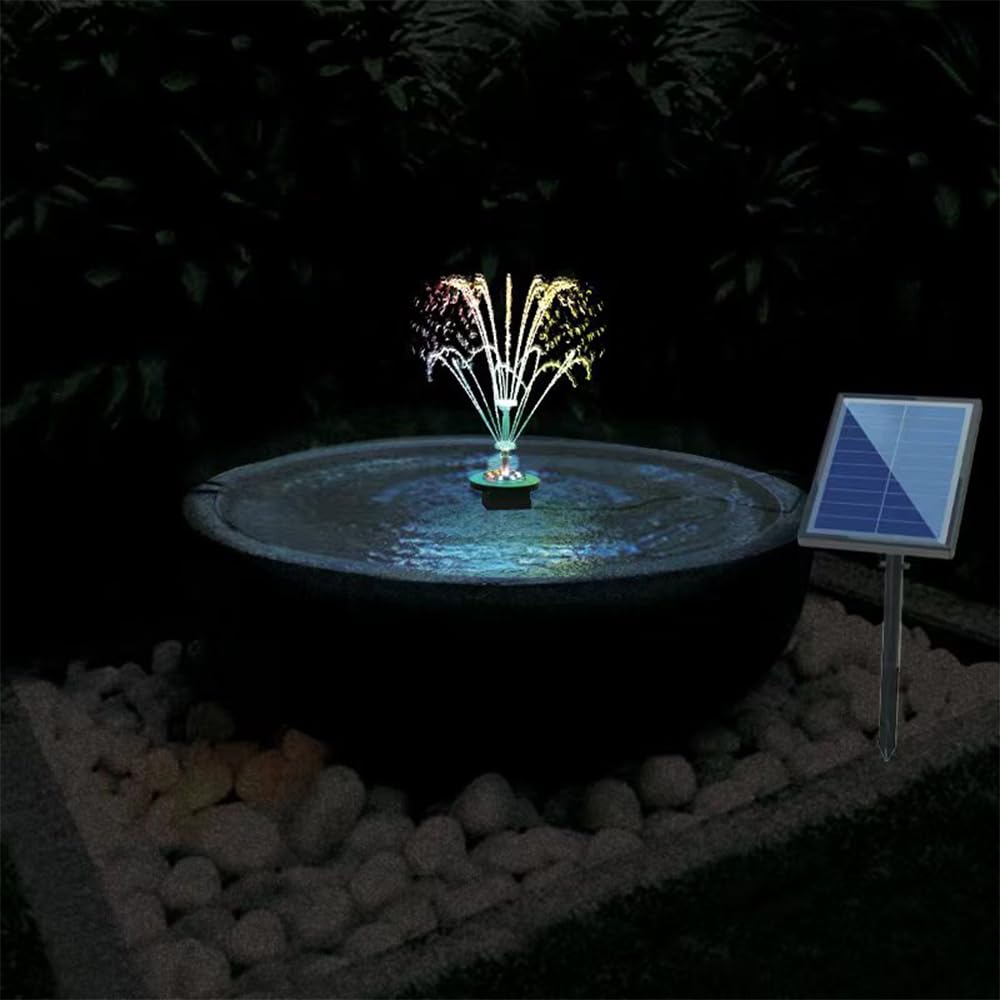 Solar-Wasserpumpe, 17-teiliges Doppelschicht-Düsenset, 7 W Solarbrunnenpumpe für Wasserspiel, eingebauter 3000 mAh Akku, maximaler Durchfluss von 400 l/h