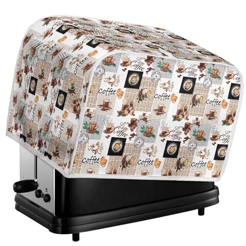 Image of Toaster Cover Kitchen Bakeware Protector Fits for Most Standard 4 Slice Toasters, Keep Toaster Free From Dust Stain Fingerprints Oven Dustproof Cover, Love Coffee Vintage