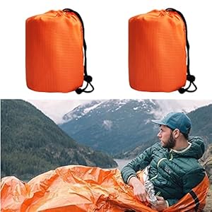 2 Pack Emergency Sleeping Bag, Mylar Emergency Blanket, Waterproof Lightweight Survival Shelter Blanket, Portable Survival Thermal Bivy Sack for Outdoor Camping Hiking Adventure