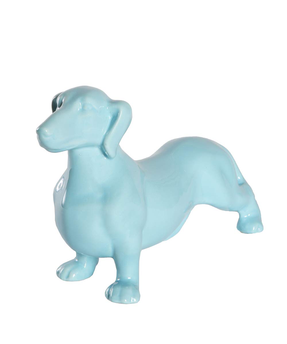 Nayothecorgi Dachshund Dog Statue - Shiny Blue Standing Ceramic Dog Statue - Decorative Dog Sculpture for Garden or Home Décor - Dachshund Dog Outdoor Statue - (10.82” x 3.62” x 6.61”)