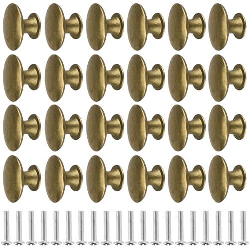 KOHAND 30 Pcs Vintage Brass Cabinet Knobs - Chic Round Furniture Knobs for Kitchen, Bathroom, Bedroom, Wardrobe