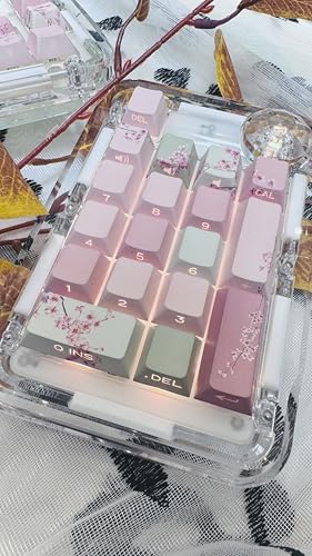 Image of Peach Blossom Keycaps Side Print Custom Cherry Profile PBT Shine Through Keycaps Pink Green 128 Keys for Mechanical Keyboards 60% 65% 75% Backlit Key Caps