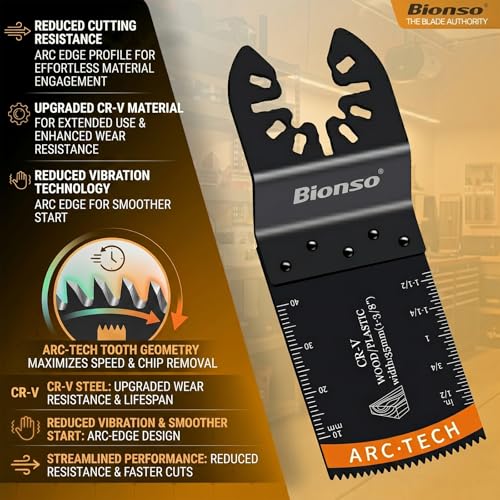 Image of Bionso 35PCS Oscillating Tool Blade Cuts Wood and Metal, Sharp and Durable Titanium Multitool Blades, Multi Tool Blades Kits, Oscillating Saw Blades Fit Dewalt Milwaukee Ryobi Makita Worx Rockwell