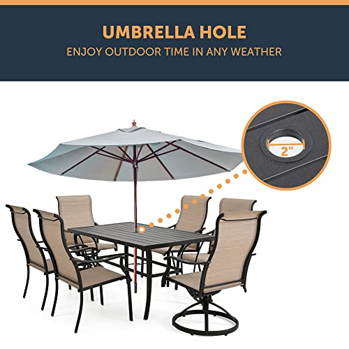 HAPPATIO-Patio-Dining-Table-for-6-Metal-Steel-Slat-Patio-Dining-Table-with-Umbrella-Hole-Dia-2-Black-Brown-60-x-35-x-285 HAPPATIO Patio Dining Table for 6 Metal Steel Slat Patio Dining Table with Umbrella Hole Dia 2 Black Brown 60 x 35 x 285