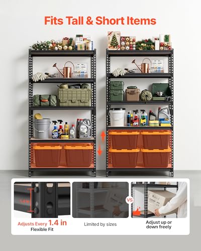 Image of VEVOR Storage Shelves, 5-Tier Adjustable, 2000 lbs Capacity, Heavy Duty Garage Storage Shelving Unit, Metal Utility Rack Shelf, for Garage Warehouse Basement Kitchen, 36.34 inch W x 16.34 inch D x 71.38 inch H