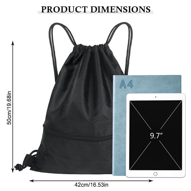 SWKJ Drawstring Bag, Large PE Bag Drawstring Gym Bag with Zipper Pocket - Image 3