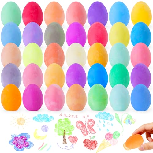 Bkpvr 36 Pack Sidewalk Chalks Bulk 36 Solid Colors Chalk Eggs for Kids Easter Basket fillers Colorful Egg Chalk Outdoor Toddler Kids Easter Hunt Classroom School Chalkboard Playground Drawing Party