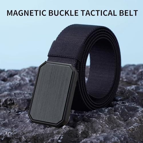 Tactical Belt with Magnetic Buckle, Black Nylon, 47.2 Inch Length, Military Style Belt with Aluminum Alloy Buckle3