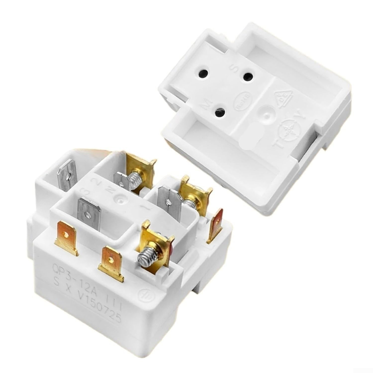 Relé de arranque para frigorífico, compresor de 12 A, 10 pines, color blanco, con protección contra sobrecarga