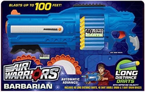 Air Warriors Barbarian Play Gun - w/ Darts, Double Drum and Drum Braces - Blue