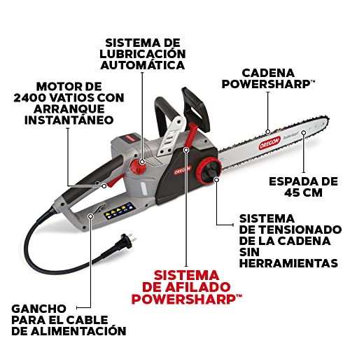 Oregon Motosierra Eléctrica con Cable 2400W, Espada 45cm, Afilado Automático PowerSharp, Bajo Retroceso, Lubricación Automática, Ligera y Silenciosa, Garantía 3 Años (CS1500)