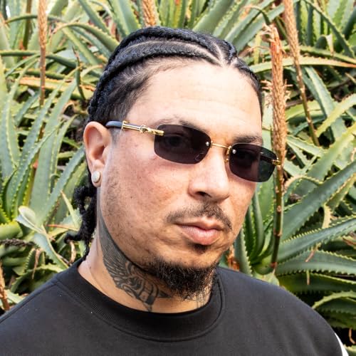 Black Gradient Tint Vintage Woodgrain Rimless Men Women Gold Frame Rectangle Sun Glasses Vintage Woodgrain Square Shades 90s Retro Unisex Hip Hop Frameless Stylish Designer Wood Arm Sunglasses2