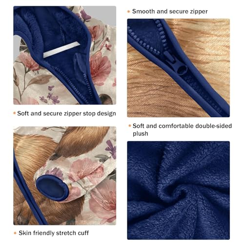 Cute Guinea Pig Floral Toddler Fleece Jacket Girl Boys Hooded Fleece Jacket Coat Warm Outwear Zip-up 3-10T3