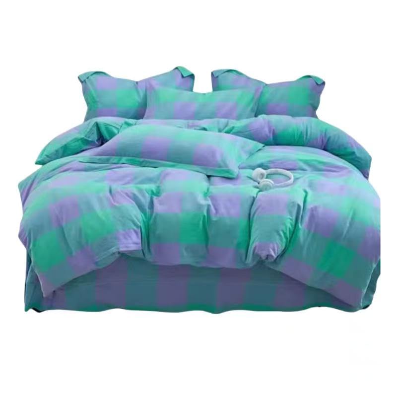 Housse de couette coton 200x230 cm avec draps et taies à motif écossais pour lit double