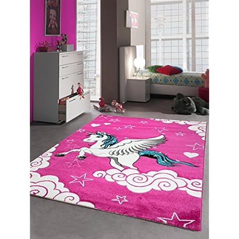 CARPETIA Kinderteppich Spielteppich Mädchen Einhorn Pink Größe 80x150 cm Cover
