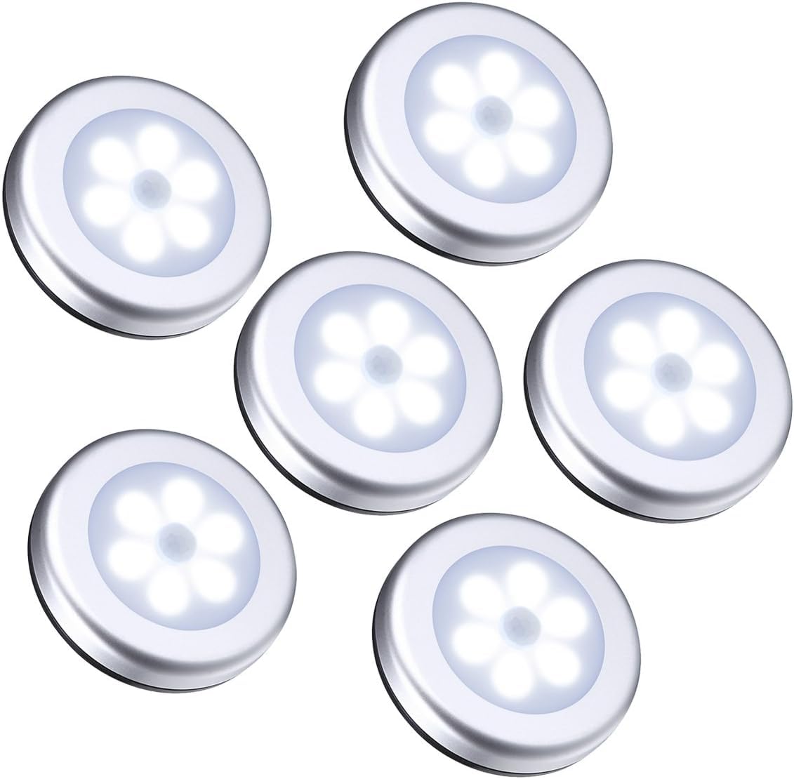 ORIA Nachtlicht mit Bewegungsmelder, 6 Stk LED Bewegungsmelder Licht, Led Beleuchtung Sensor Schrankbeleuchtung, Auto EIN/AUS Sensor Licht Für Flur, Treppen, Schlafzimmer, Küche - Weiß