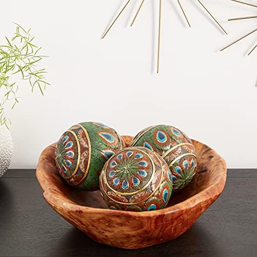 Design Toscano QM25572 Peacock Feathered Orbs Decorative Accent Balls, Set of Three, Polyresin, Full Color, 8 cm