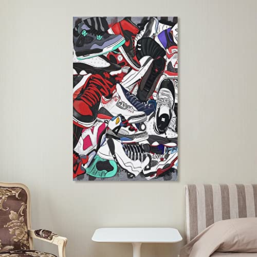 Art Posters Sports Canvas Cool Sneakers Shoe Store Decor Posters For Boys Room Wall Art Paintings Canvas Wall Decor Home Decor Living Room Decor Aesthetic 16X24Inch(40X60Cm) Frame-Style #TOP6