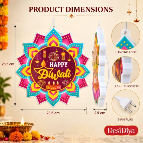 Desidiya® Happy Diwali LED Hanging Light | Warm White Double-Sided | Perfect for Diwali décor, entrances, balconies, pooja rooms, gifting and celebrations. - Image 5