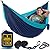 Durable Hammock 400 lb Capacity, Nylon Camping Hammock Chair - Double or Single Sizes w/Tree Straps and Attached Carry Bag - Portable for Travel/Backpacking/Beach/Backyard (Medium, Blue & Light Blue)