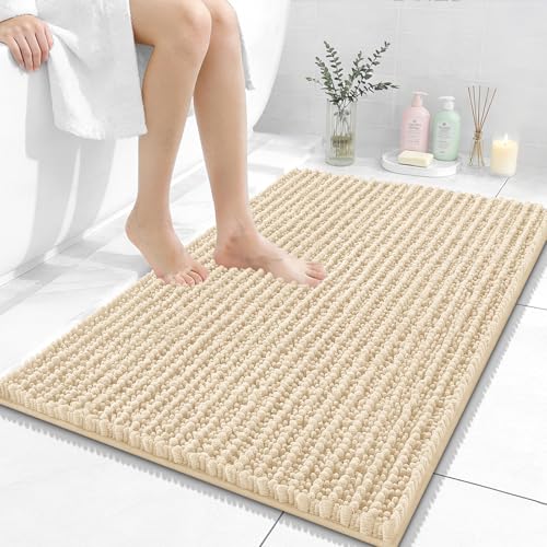 Image of OLANLY Bathroom Rug Mat 36x24, Thick Soft and Absorbent Chenille Bath Mat, Non-Slip Rubber Backing, Machine Washable Quick Dry Bath Rugs for Tub Shower Floor, Home Decor Accessories, Beige