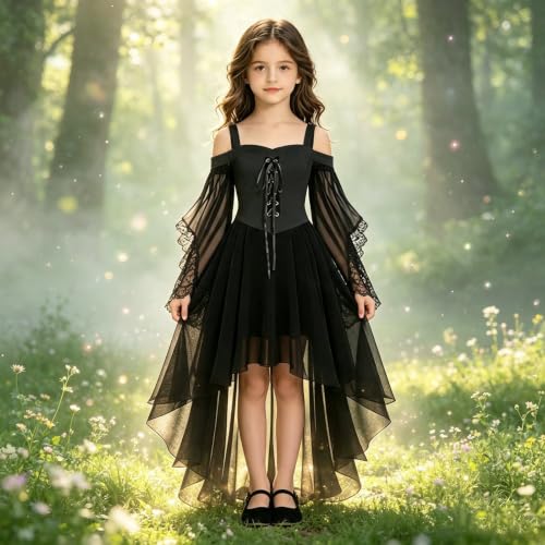 Halloween Witch Dress Girls Off the Shoulder Mesh Gothic Halloween Costume - image 7