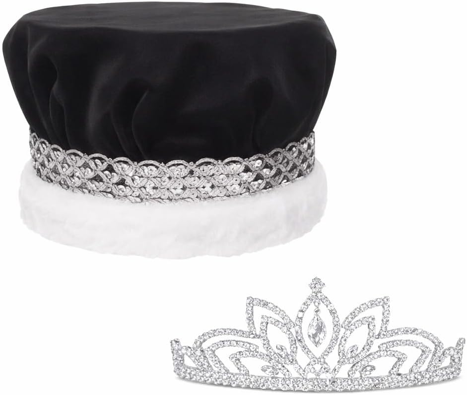 Anderson's Silver Band Velvet Crown and Rhinestone Tiara King and Queen Royalty Sets