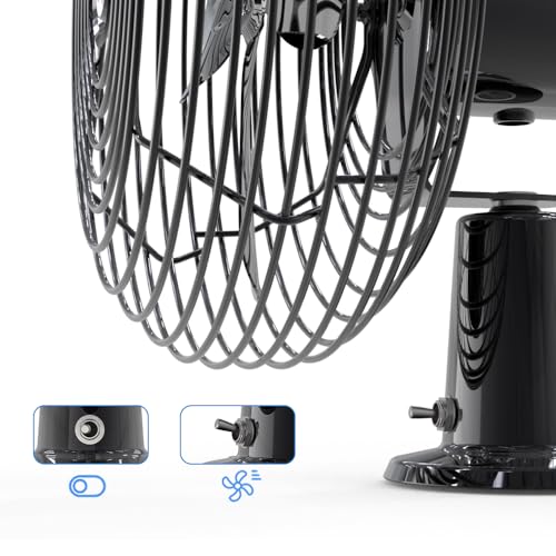 All-Metal Black 8" 12V Truck Fan with 2 Speed, Cigarette Lighter Plug Fan,Used for Truck Ca(Cord Length 6FT)