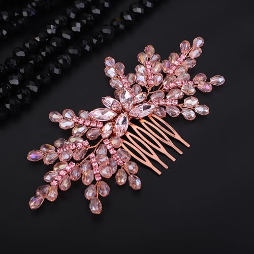 Peineta nupcial de cristal rosa para cabello miniatura 2