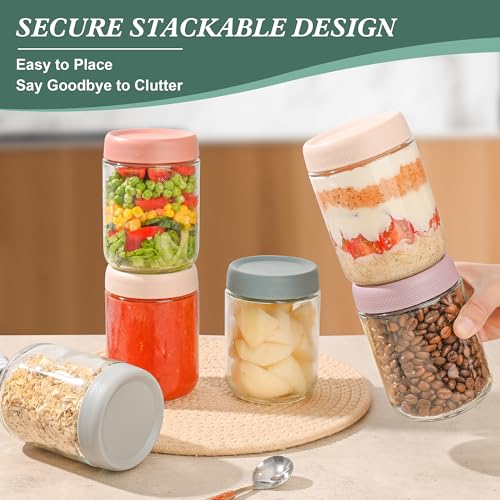Image of Xileanalee Overnight Oats Containers with Lids 6 Pack-16 Oz Mason Jar with Lids-Overnight Oats Jars Glass Food Storage Containers for Chia Seed Pudding Salad Cereal Coffee Spices