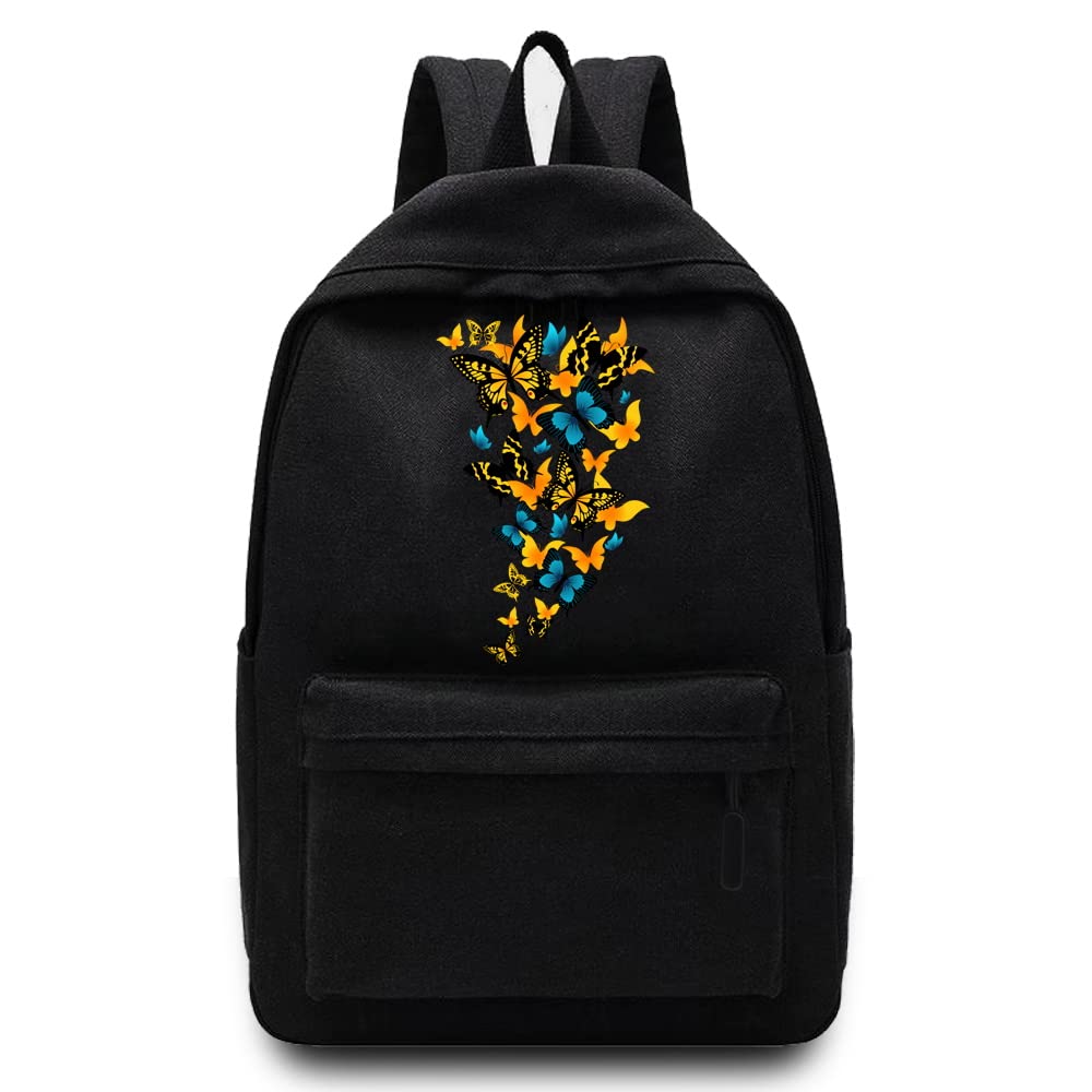 Basics Backpack/Daypack with Padded Shoulder Straps, Side Pockets Hiking Daypack Walking Rucksack Foldable Camping for Water Bottle and Laptop Sleeve, (Multi Butterfly 2)
