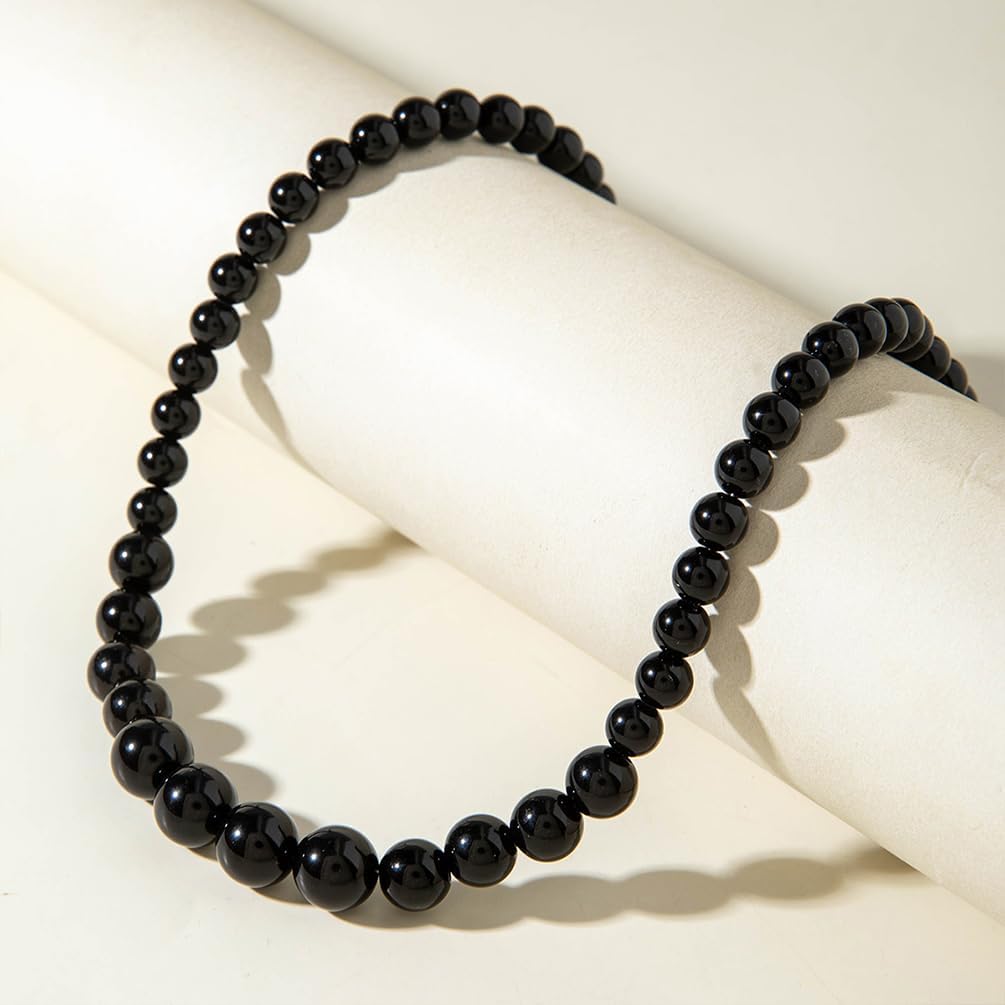 Trendy Beaded Black Pearl Choker Necklace Earring for Women, Dark Gothic Simple Beads Dangling Earrings Vintage Party Costume Jewelry Gift Accessories - Image 5