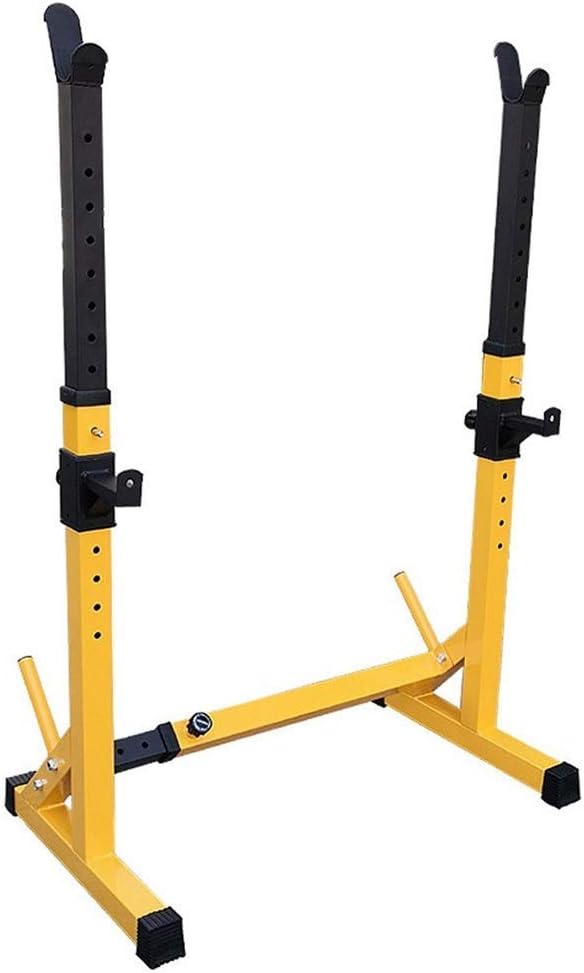 Squat Barbell Free Bench Press Stands Home Gym Yellow Squat Stands, Fitness Barbell Rack Weight Lifting Rack Bench Press, Height and Width Adjustable, Strength Training Stand,