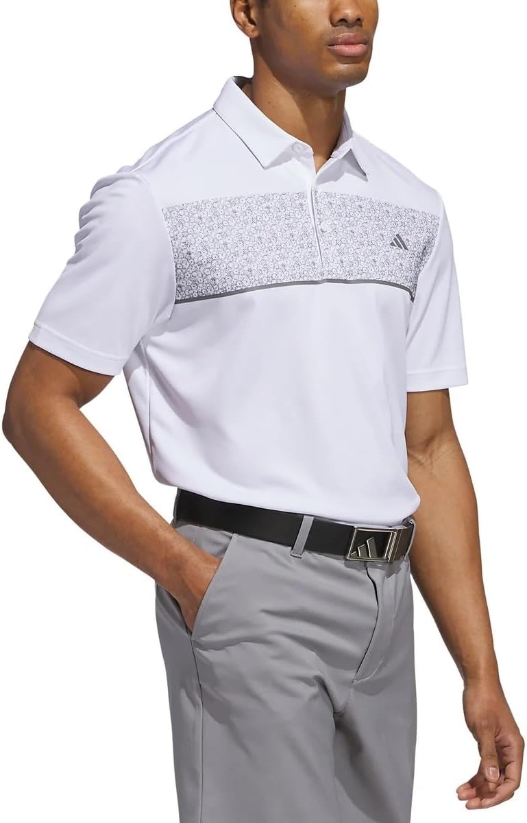 adidas Men's Stretch Short Sleeve Chest Print Golf Polo Shirt