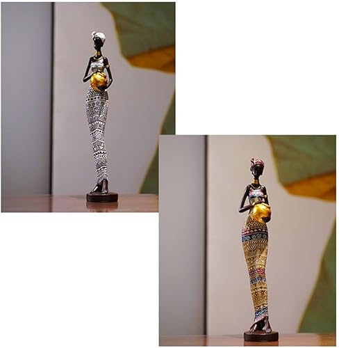 Miniatura 9 de Buwakul Paquete de 3 esculturas de mujer africana de resina de 17 pulgadas de alto, estatua tribal para decoración del hogar, arte coleccionable
