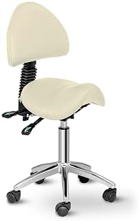 Physa Taburete con Ruedas para Estética Physa Berlin Light Beige (Bastidor De Hierro Cromado, Tapicería De Piel Sintética PVC, Color Beige)