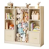 EXPERLAM Toy Storage Organizer with Stuffed Animal Storage, Wooden Toy Organizer & Stuffed Animal Zoo, 6 Cubes Shelf with Removable Drawers, 4 -in-1 Book Shelf for Kids Room, Playroom, Nursery