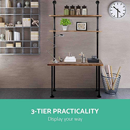 Diwhy Industrial Style Office Decor,Computer Desk with 2-Tier Storage Pipe Shelves,Bookshelf Laptop Desk,Studying Writing Table Workstation with Hutch for Home Ofiice(40 inches)